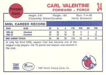 1987-88 Pacific MISL #34 Carl Valentine Back