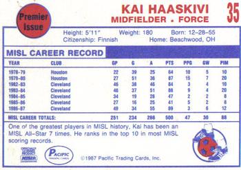 1987-88 Pacific MISL #35 Kai Haaskivi Back