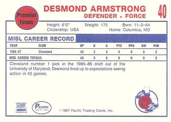 1987-88 Pacific MISL #40 Desmond Armstrong Back
