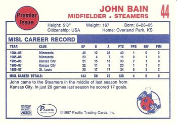 1987-88 Pacific MISL #44 John Bain Back