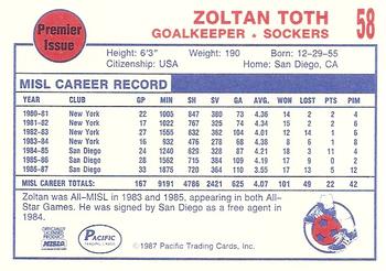 1987-88 Pacific MISL #58 Zoltan Toth Back