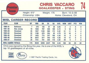 1987-88 Pacific MISL #74 Cris Vaccaro Back