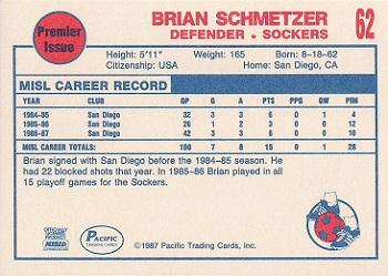 1987-88 Pacific MISL #62 Brian Schmetzer Back
