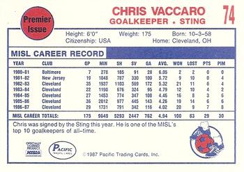 1987-88 Pacific MISL #74 Cris Vaccaro Back
