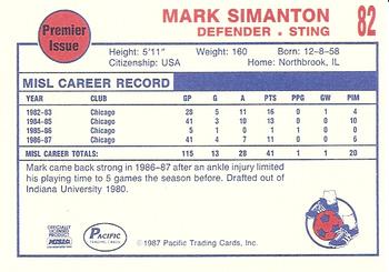 1987-88 Pacific MISL #82 Mark Simanton Back
