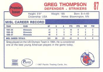 1987-88 Pacific MISL #87 Gregg Thompson Back