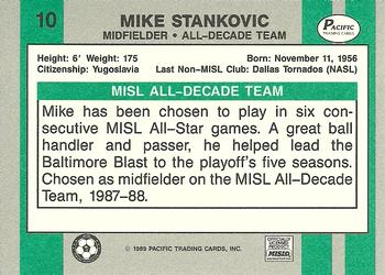 1988-89 Pacific MISL #10 Mike Stankovic Back