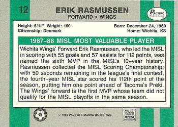 1988-89 Pacific MISL #12 Erik Rasmussen Back