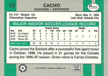 1988-89 Pacific MISL #13 Cacho Back