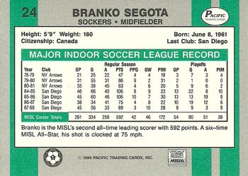 1988-89 Pacific MISL #24 Branko Segota Back