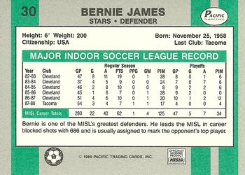 1988-89 Pacific MISL #30 Bernie James Back