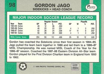 1988-89 Pacific MISL #98 Gordon Jago Back