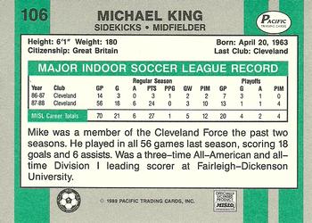 1988-89 Pacific MISL #106 Michael King Back