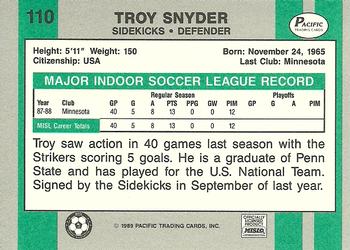 1988-89 Pacific MISL #110 Troy Snyder Back