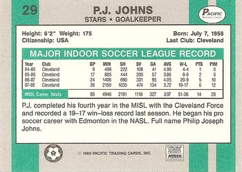 1988-89 Pacific MISL #29 P.J. Johns Back