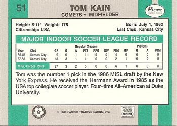 1988-89 Pacific MISL #51 Tom Kain Back