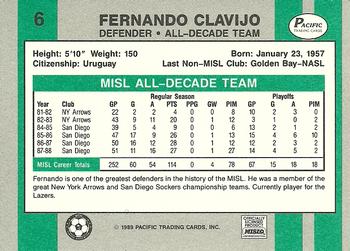 1988-89 Pacific MISL #6 Fernando Clavijo Back