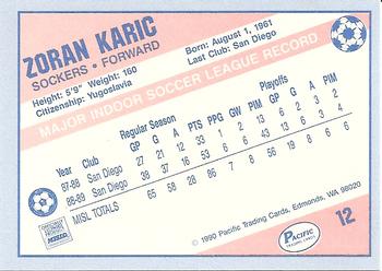 1989-90 Pacific MISL #12 Zoran Karic Back