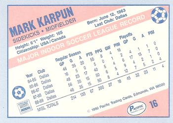 1989-90 Pacific MISL #16 Mark Karpun Back