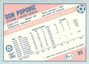 1989-90 Pacific MISL #93 Don Popovic Back