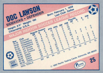 1989-90 Pacific MISL #25 Doc Lawson Back