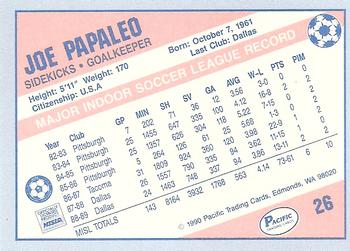 1989-90 Pacific MISL #26 Joe Papaleo Back