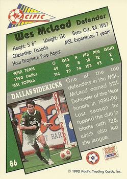 1991-92 Pacific MSL #86 Wes McLeod Back