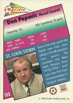 1991-92 Pacific MSL #133 Don Popovic Back