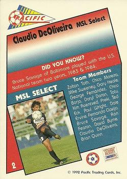 1991-92 Pacific MSL #2 Claudio De Oliveira Back