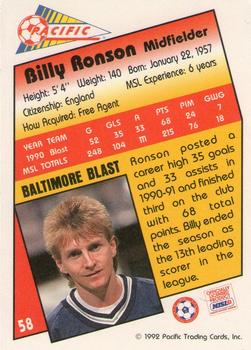 1991-92 Pacific MSL #58 Billy Ronson Back
