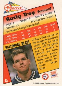 1991-92 Pacific MSL #61 Rusty Troy Back