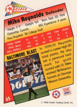 1991-92 Pacific MSL #65 Mike Reynolds Back