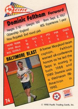 1991-92 Pacific MSL #74 Dominic Feltham Back
