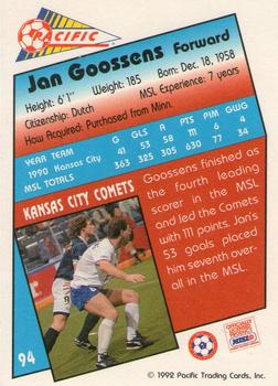 1991-92 Pacific MSL #94 Jan Goossens Back