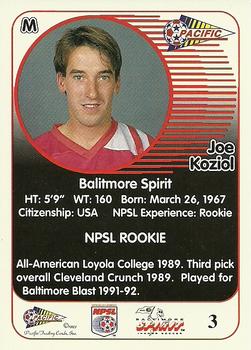1993 Pacific NPSL #3 Joe Koziol Back