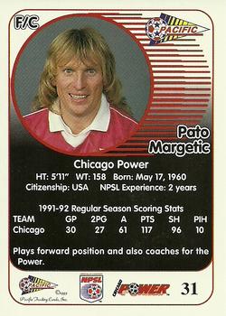 1993 Pacific NPSL #31 Pato Margetic Back