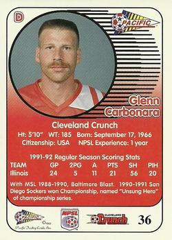 1993 Pacific NPSL #36 Glenn Carbonara Back