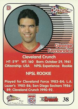 1993 Pacific NPSL #38 George Fernandez Back