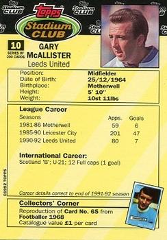 1992 Stadium Club #10 Gary McAllister Back