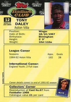 1992 Stadium Club #12 Tony Daley Back