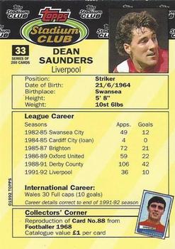 1992 Stadium Club #33 Dean Saunders Back