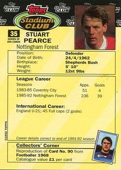 1992 Stadium Club #35 Stuart Pearce Back