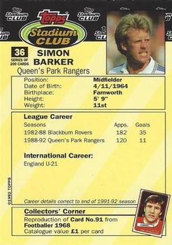 1992 Stadium Club #36 Simon Barker Back