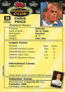 1992 Stadium Club #39 Chris Price Back