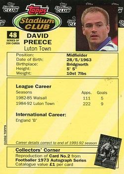 1992 Stadium Club #48 David Preece Back