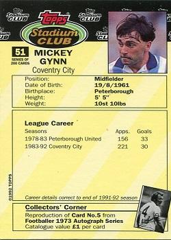 1992 Stadium Club #51 Micky Gynn Back
