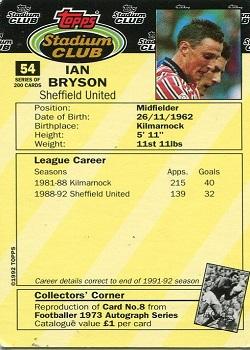 1992 Stadium Club #54 Ian Bryson Back