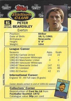 1992 Stadium Club #81 Peter Beardsley Back