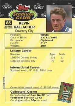 1992 Stadium Club #85 Kevin Gallacher Back