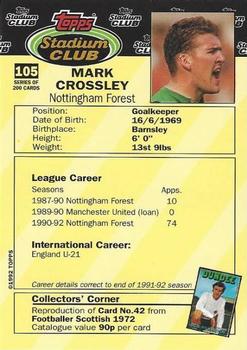 1992 Stadium Club #105 Mark Crossley Back